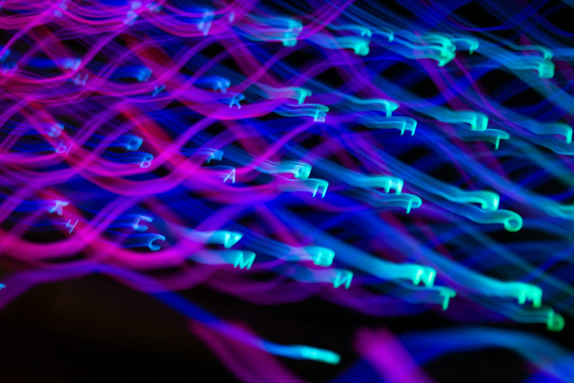 Abstract fiber-optic light trails representing connected business data